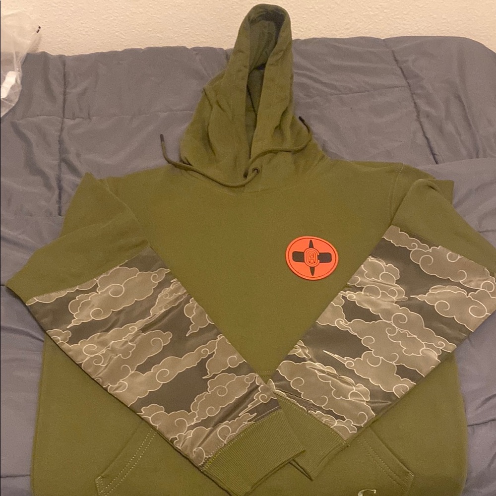 Olive Green Hoodie with Patterned Sleeves